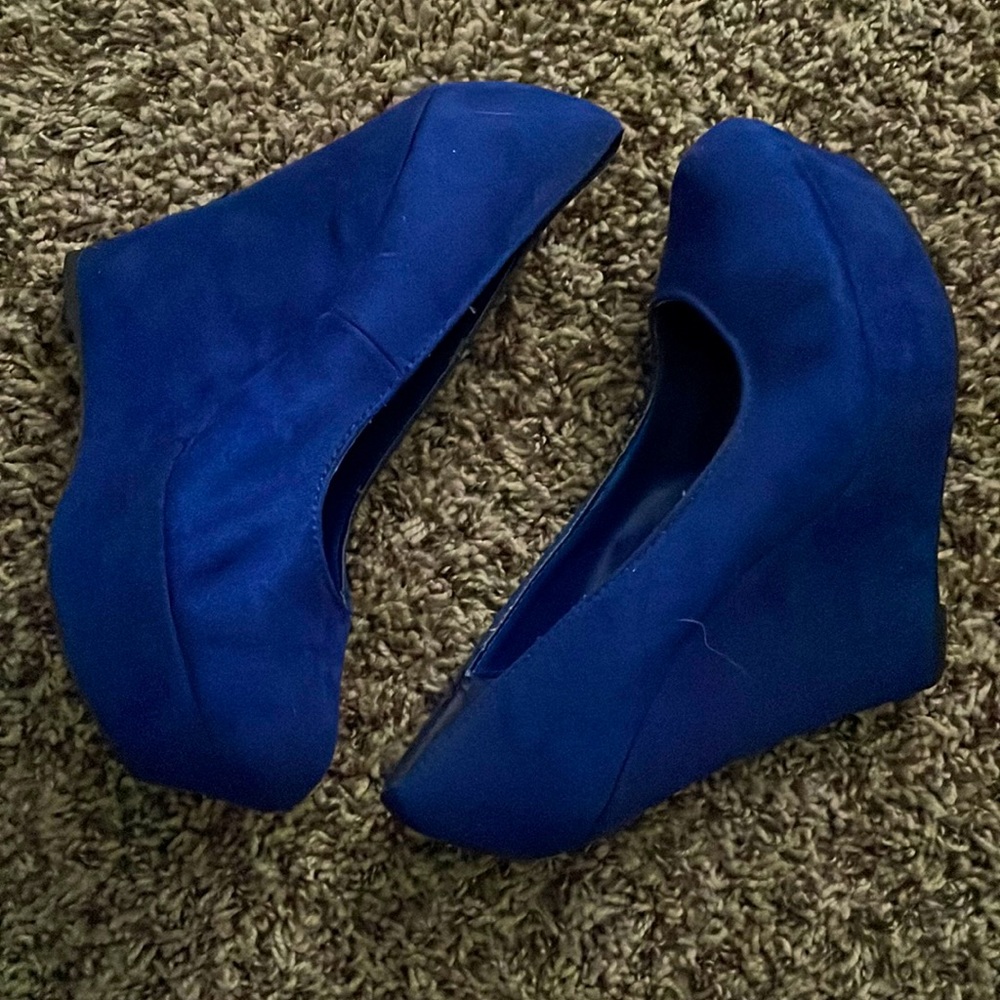 Blue Brash Wedges, Size 7, Only worn twice .